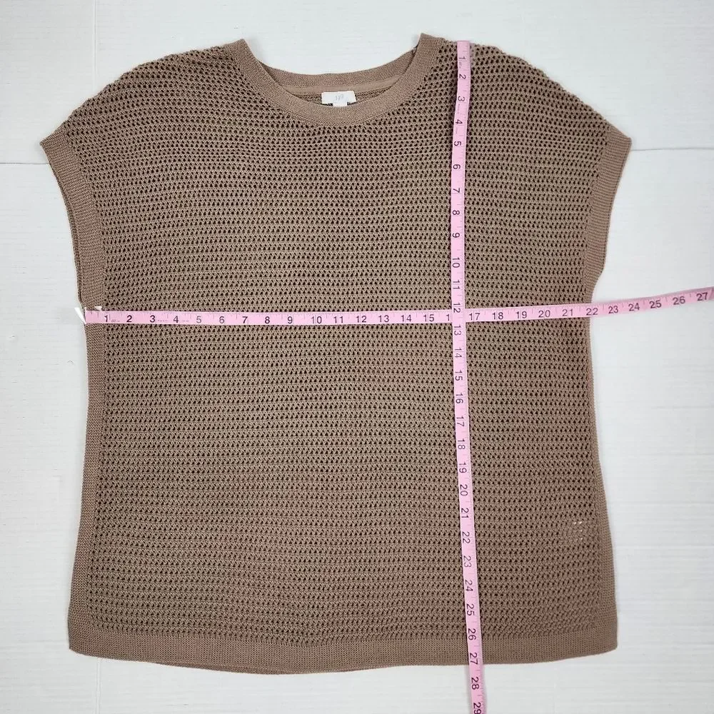 J.Jill Open-Knit Short Sleeve Cotton Blend Top Sweater Taupe Size M - Picture 8 of 12